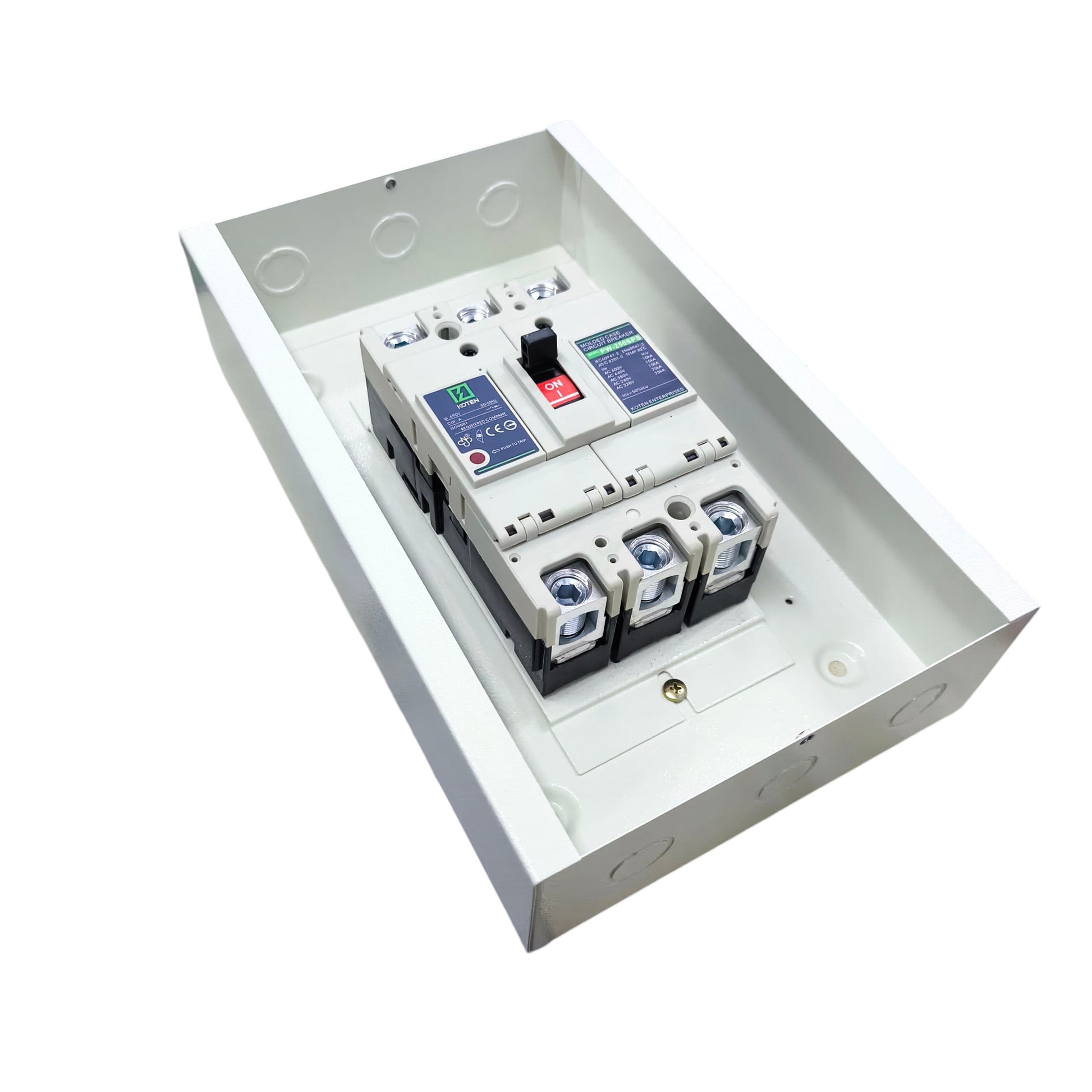 Koten Circuit Breaker in a white enclosure for electx Electrical Supply with three switch functionality