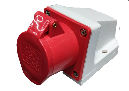 Grippes Electx Electrical Supply Red and White Electrical Socket with Secure Cover for Circuitry Applications