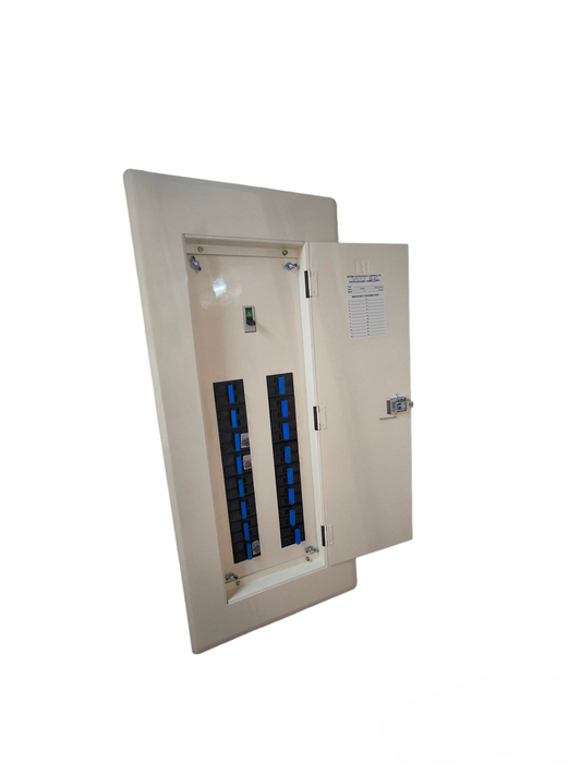 Koten 250A 2P Panel Board 16 Branches Bolt-on beige wall mounted electrical panel with open door