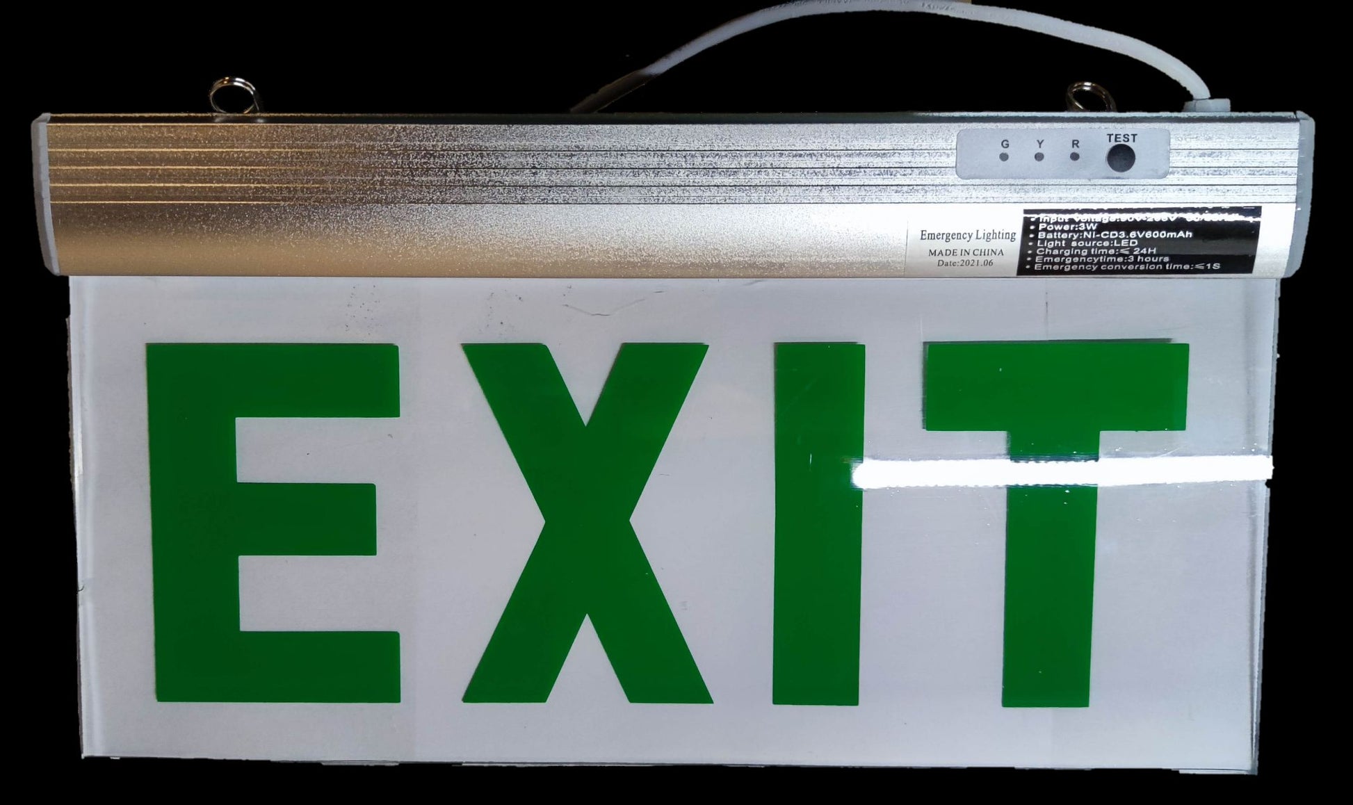 Denko EXIT Sign Acrylic Green 220V emergency light with green letters on clear acrylic and silver housing