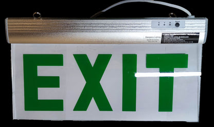 Denko EXIT Sign Acrylic Green 220V emergency light with green letters on clear acrylic and silver housing