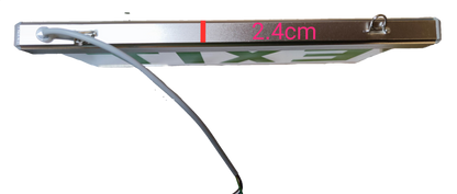 Denko EXIT Sign Acrylic Green 220V slim 24mm metal housing with hanging cable and mounting eyelets