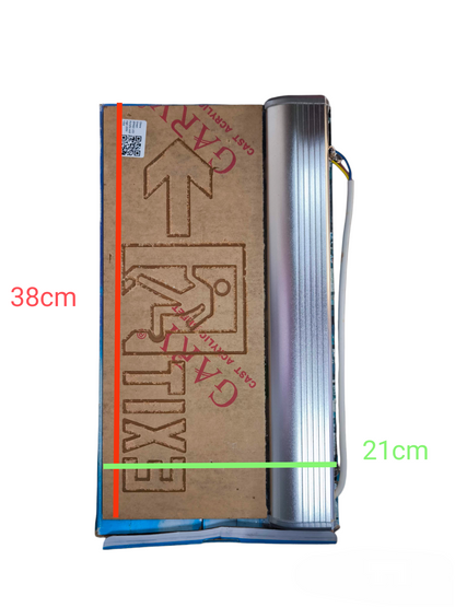 Denko EXIT Sign Acrylic Green 220V packaged cardboard exit sign with arrow aluminum housing and exposed wiring