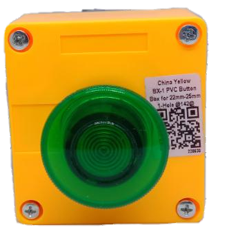 Auspicious 22mm 3A 220V emergency push button with green button on yellow box for power points switches and plugs