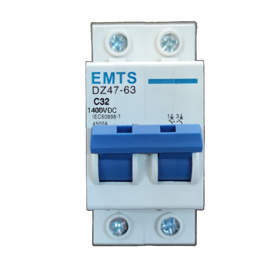 ZwitseRise 32A DC Miniature Circuit Breaker with blue switches and white casing for electrical circuitry