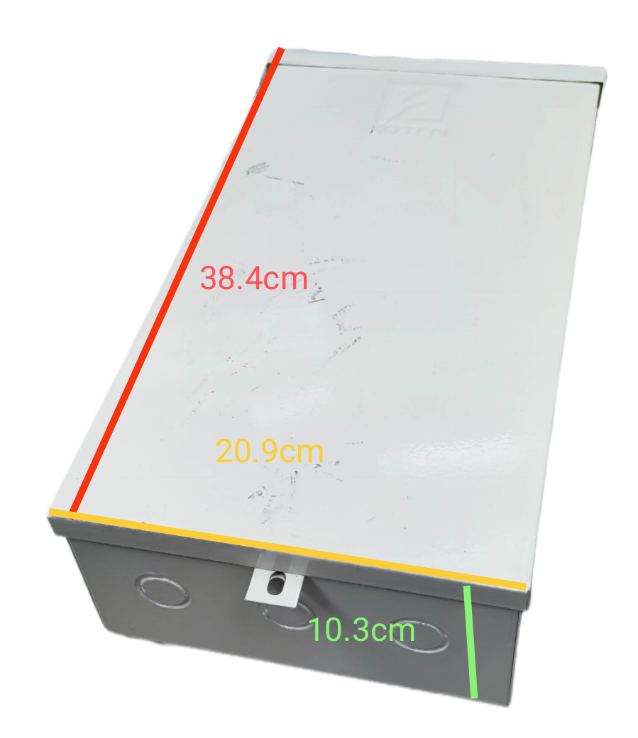 Metal electrical enclosure for PW100SP Koten 2Pole with dimensions 38.4cm by 20.9cm by 10.3cm