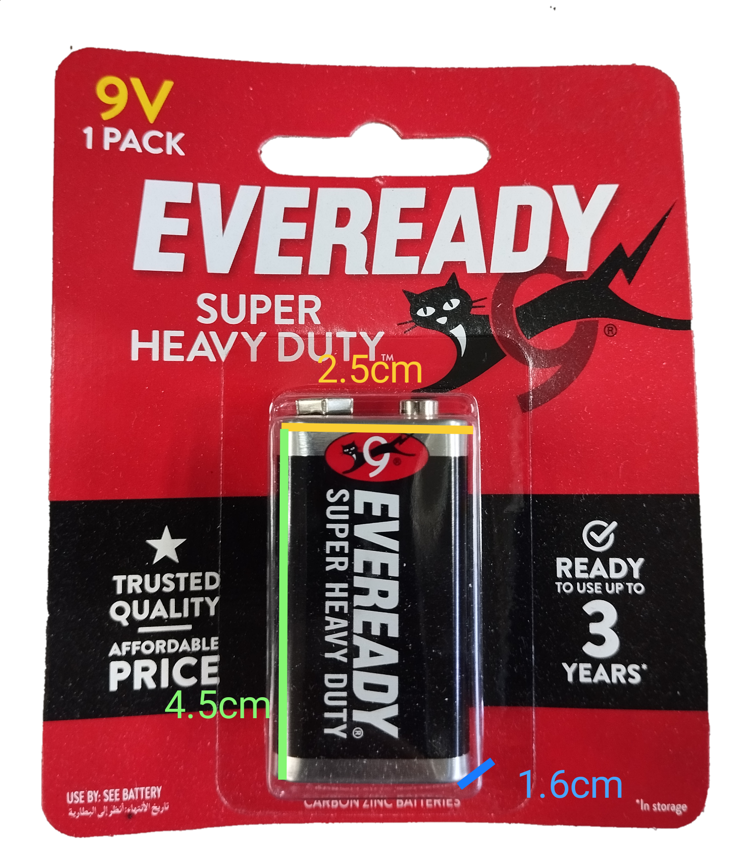 Eveready long-lasting 9V battery online with heavy duty performance, 3 years storage life, and trusted quality