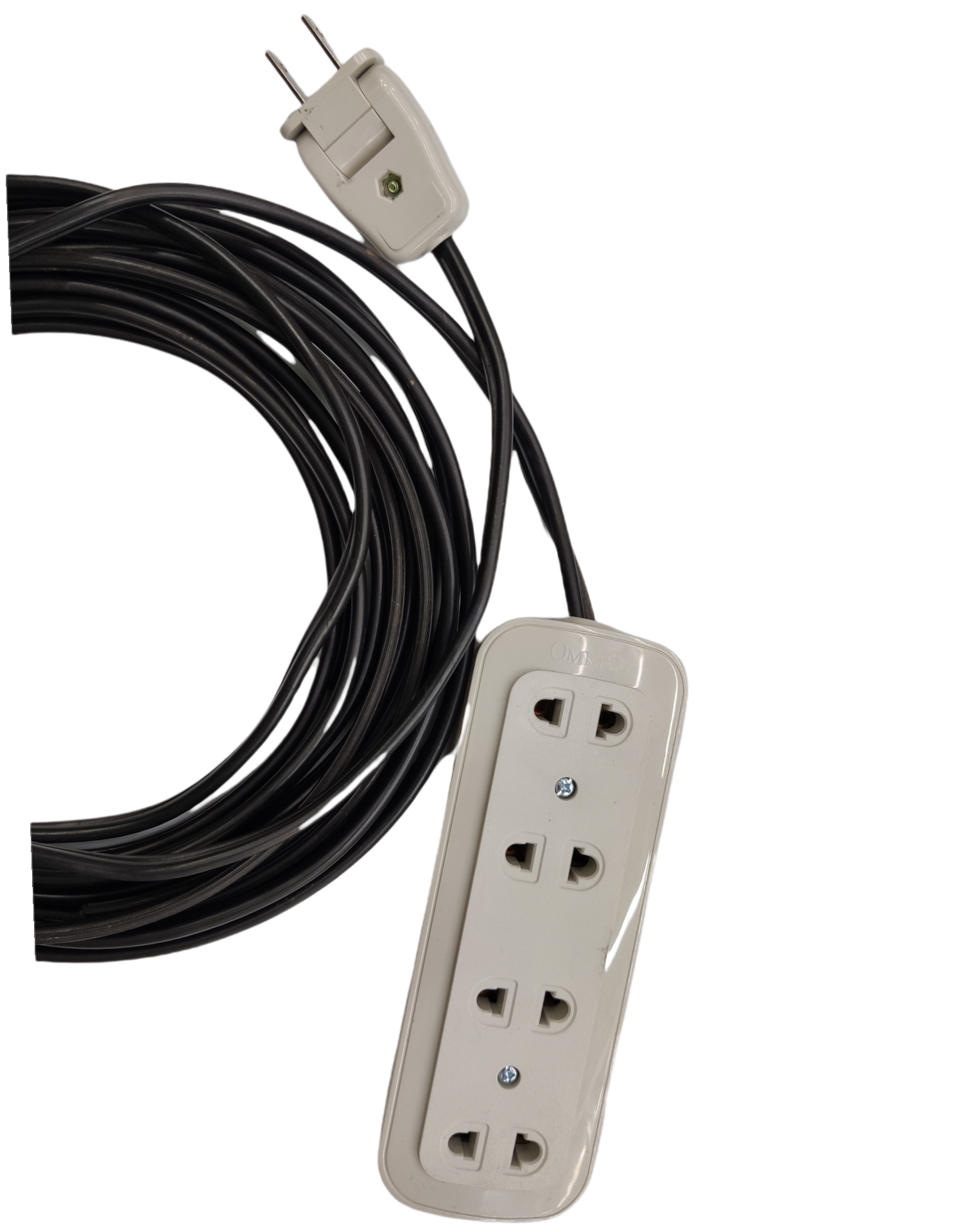 Omni Extension Cord 2200W 10A with multiple outlets and long black cable for power supply