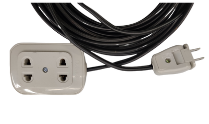 Omni Extension Cord 2200W 10A with dual outlet power strip and long black cable on black background