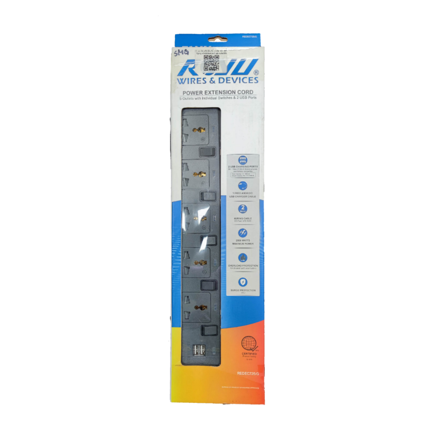 Electx Electrical Supply extension cord with USB ports featuring multiple outlets and individual switches