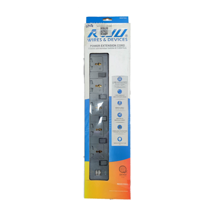Electx Electrical Supply extension cord with USB ports featuring multiple outlets and individual switches
