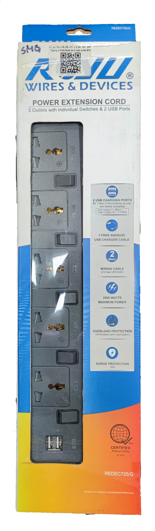 Electx Electrical Supply extension cord with USB ports featuring multiple outlets and individual switches