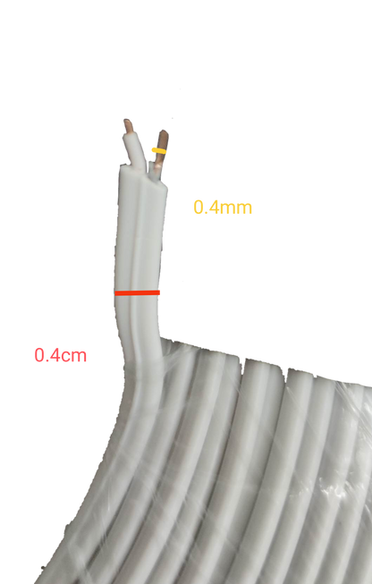 Extension Wire 2 Wire White Color AWG 26 coiled with exposed copper ends on black background