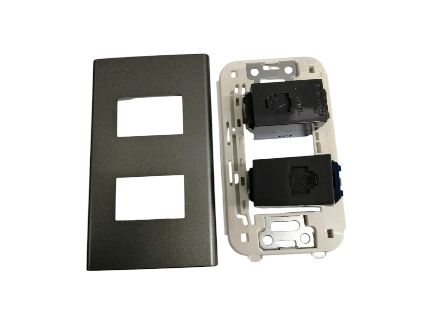 Panasonic 2 Gang CAT 6 Lan Data Outlet and Telephone Outlet,2 Gang RJ45 Outlet and RJ11 Outlet with Plate Cover Metallic Gray WEG6802MH-1/WEG24886H/WEG2164H