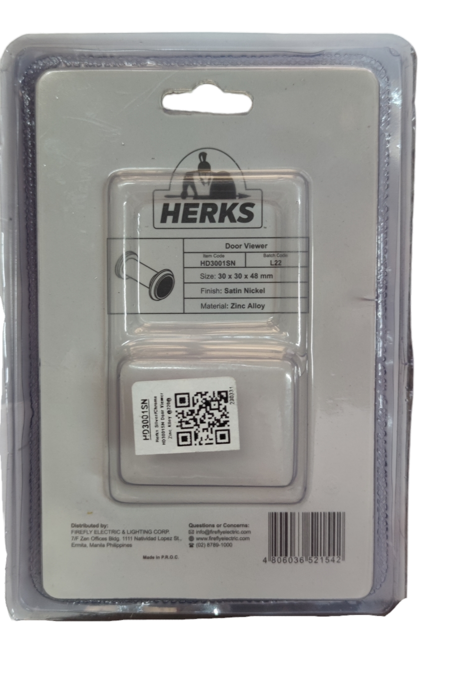 Door Viewer Wide 30 x 30 x 48 mm Satin Nickel, Peek Hole, Door Hole HD3001SN ( Herks) Peep Hole