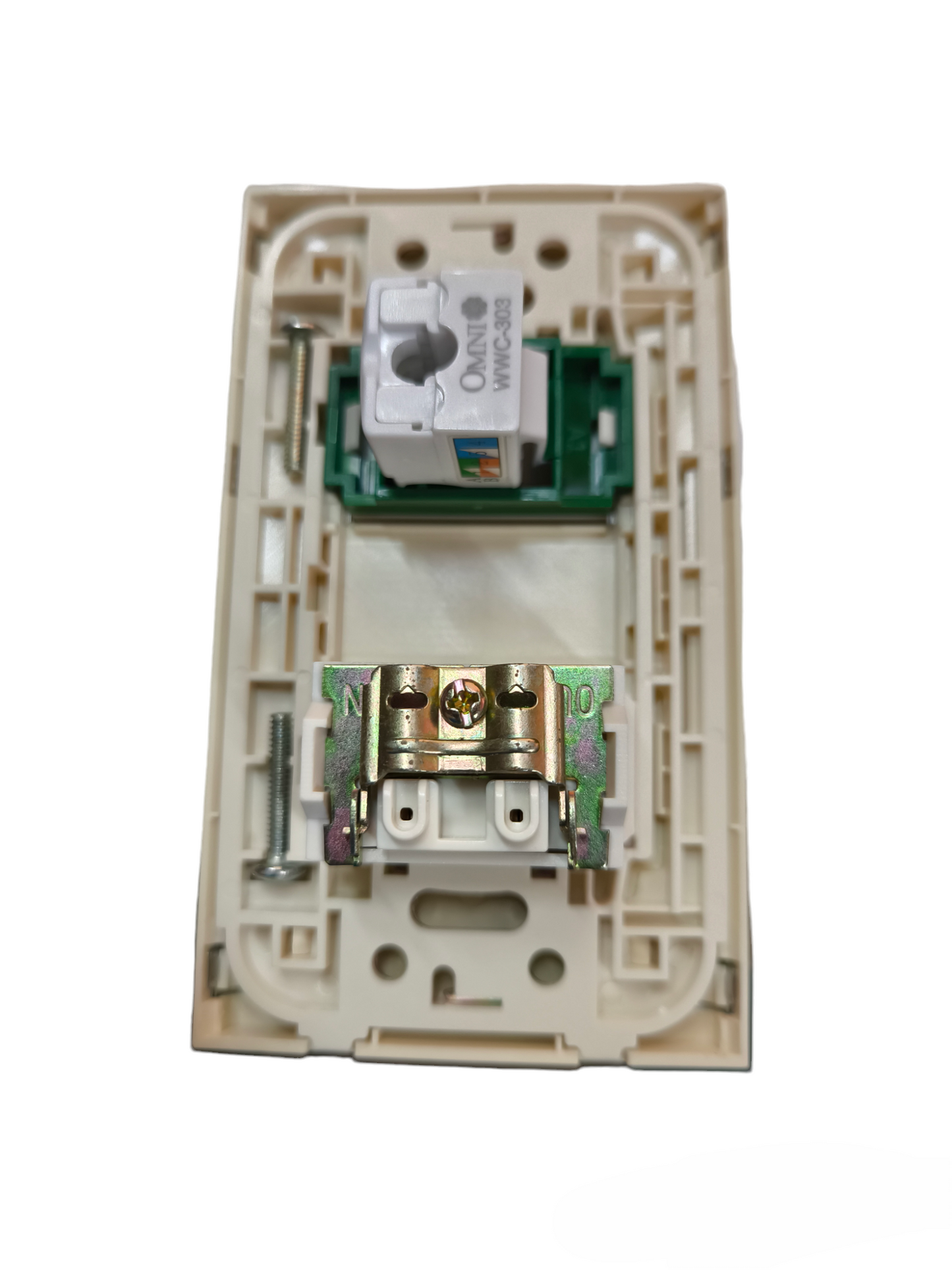 Omni 2 Gang LAN Outlet and Cable Outlet with Stainless Plate WWP-112S+WWV-310+WWC-303