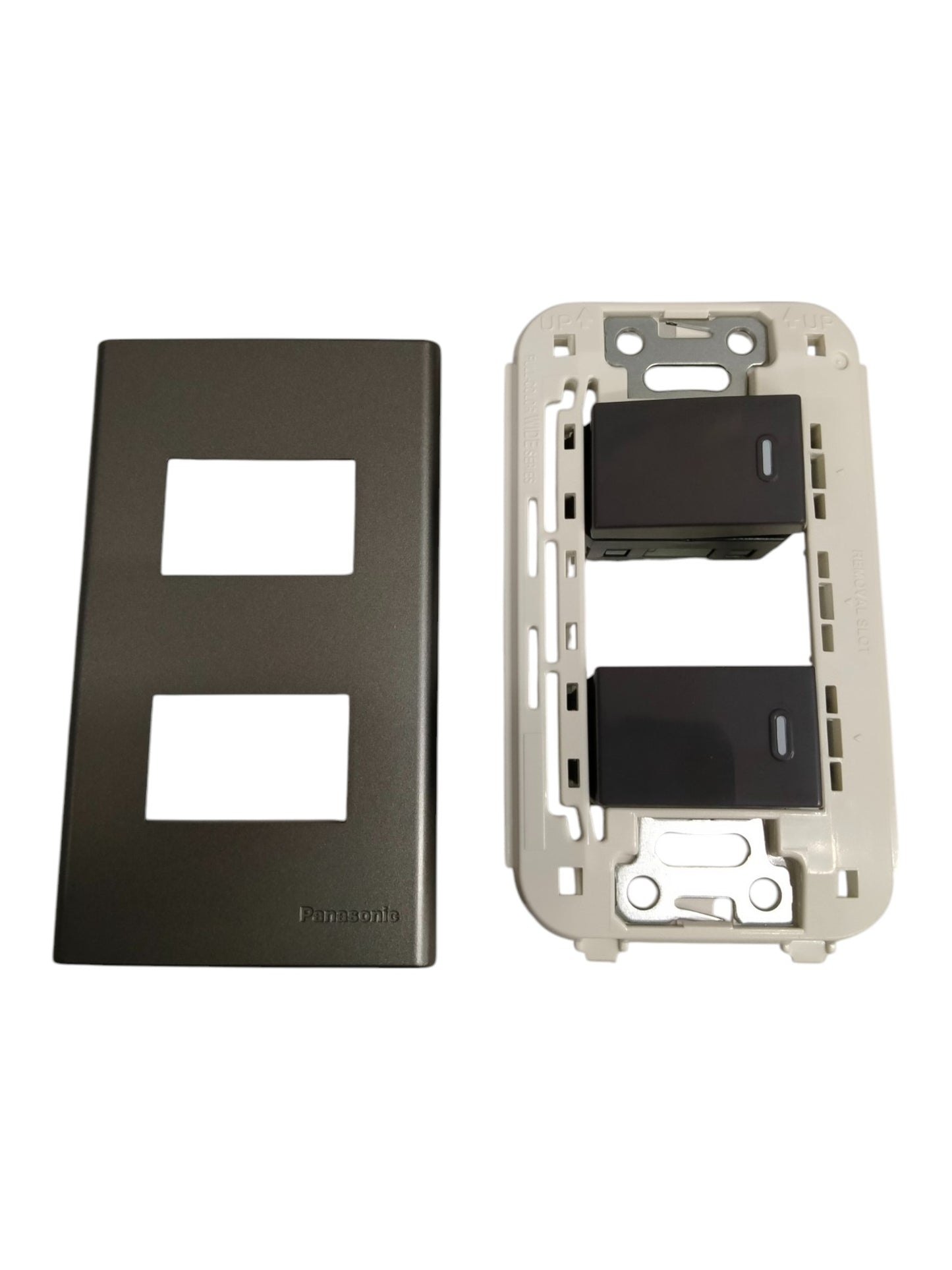 Panasonic 2 Gang 1 Way Switch 16A 250V with Plate Cover Metallic Gray WEG6802MH-1/2XWEG5001HK-5