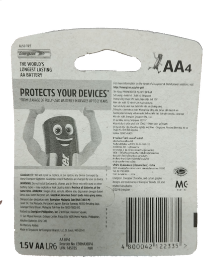 Energizer AA Battery Packs of 4 Alkaline Battery E91 LR6 AM3 1.5V