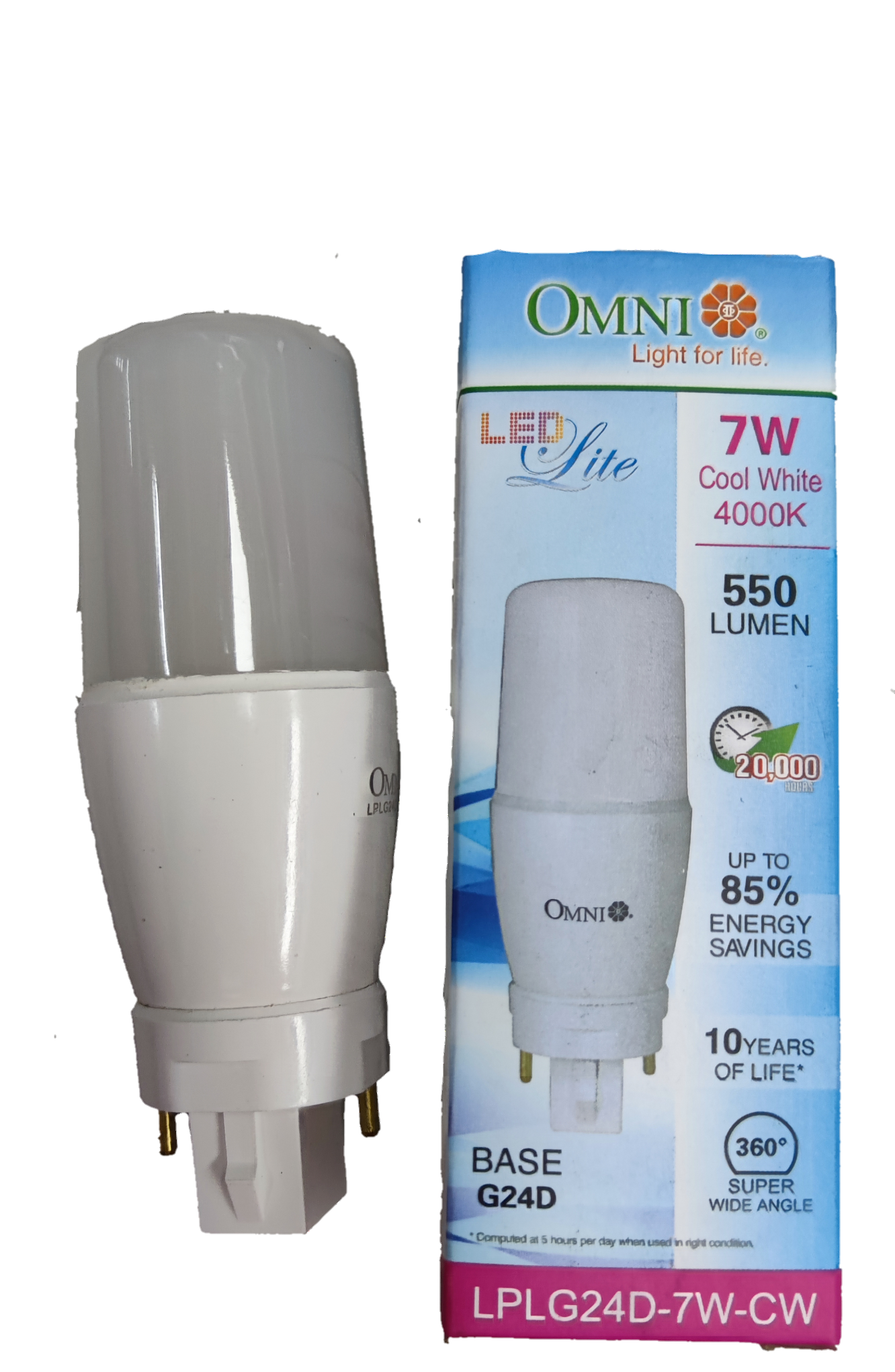 Omni LED 7W Pinlight G24D Socket Cool White 220V