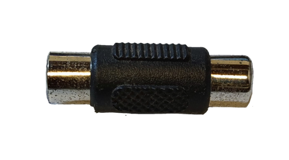 Female to female RCA connector with durable metal ends and textured black grip for secure connection