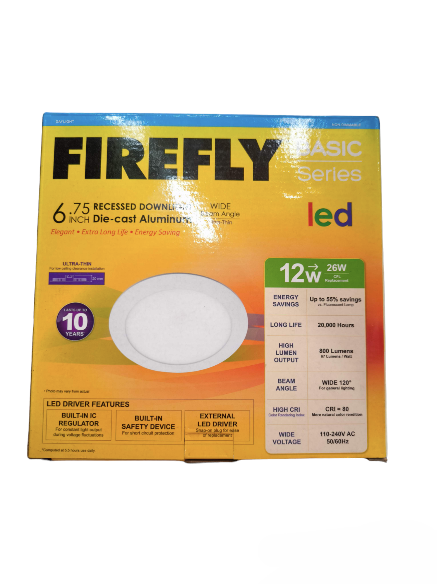 Firefly 12W LED Downlight 220V Daylight recessed ceiling light with die-cast aluminum frame
