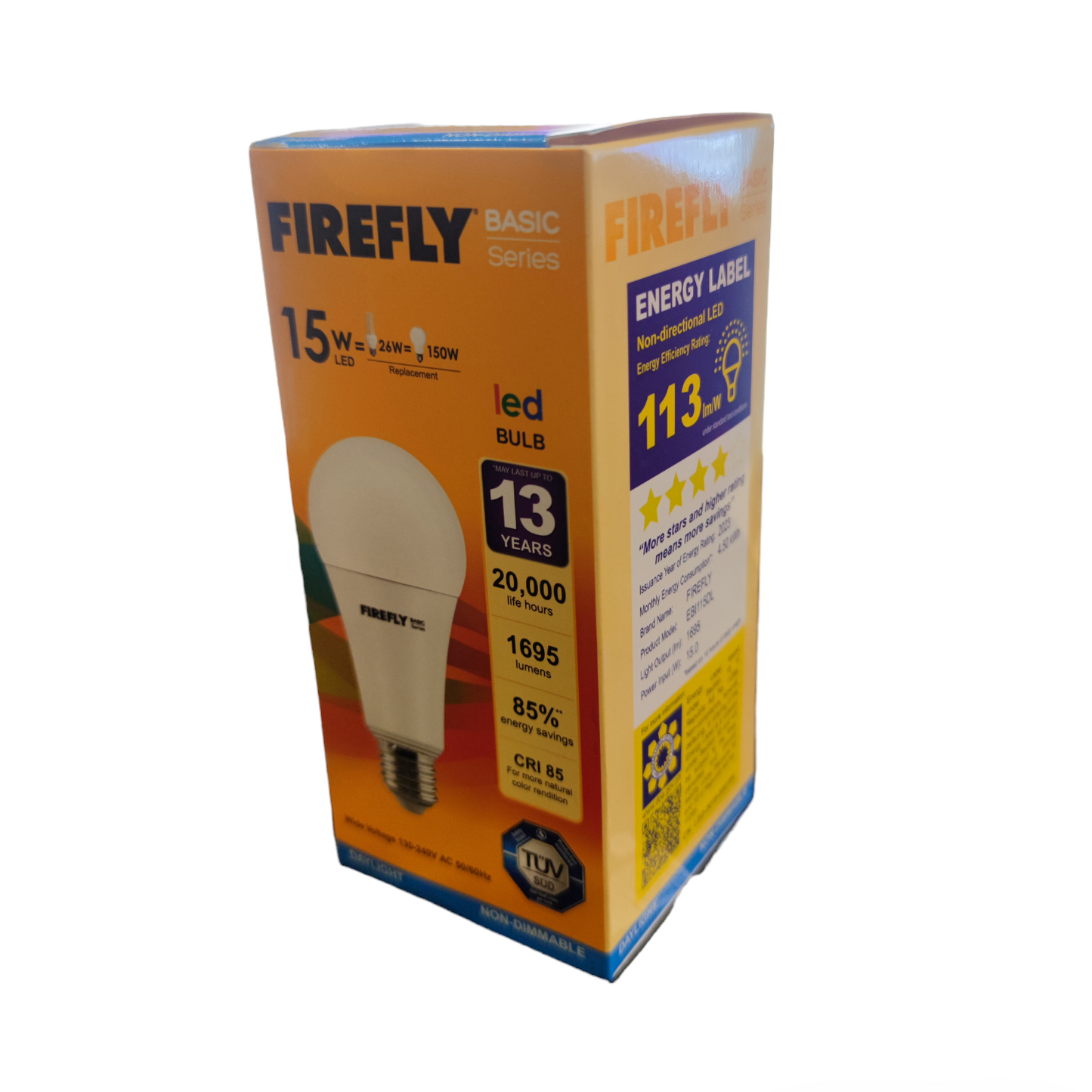 Firefly 15W LED bulb E27 daylight in eco-friendly packaging for efficient lighting solutions