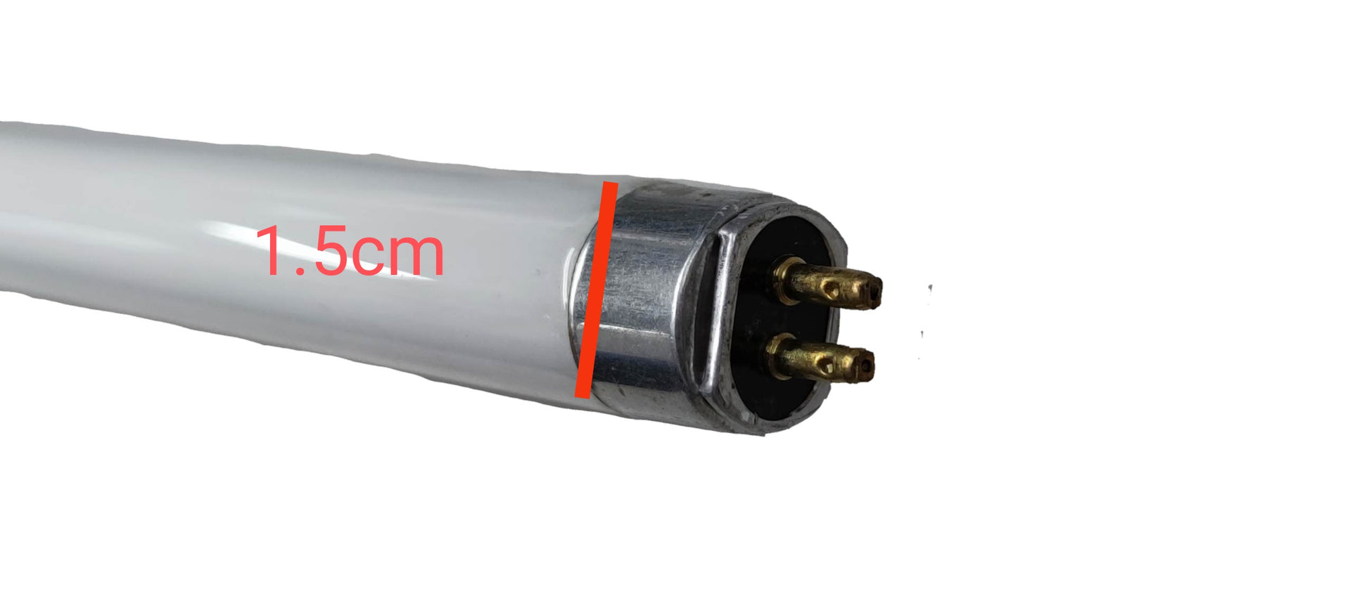 Close-up view of Firefly 21W T5 fluorescent tube end with two prongs for easy installation