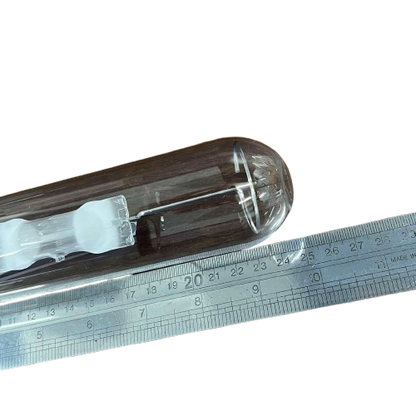 Firefly 250W Metal Halide Lamp Tubular clear tubular HID bulb with internal arc tube shown on ruler