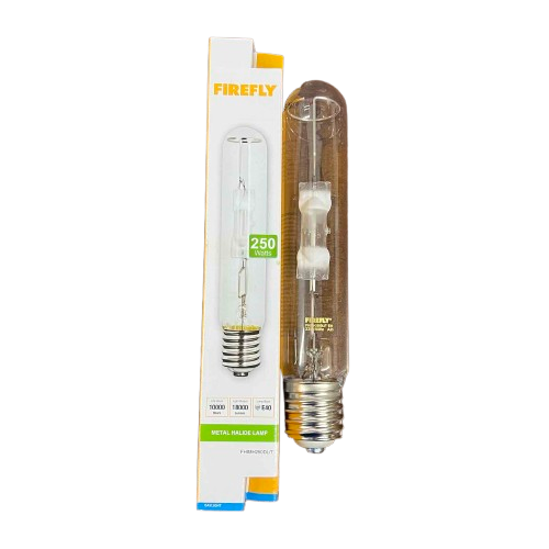 Firefly 250W Metal Halide Lamp Tubular HID bulb in clear tubular glass with screw base and retail box