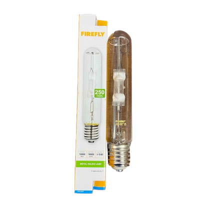 Firefly 250W Metal Halide Lamp Tubular HID bulb in clear tubular glass with screw base and retail box