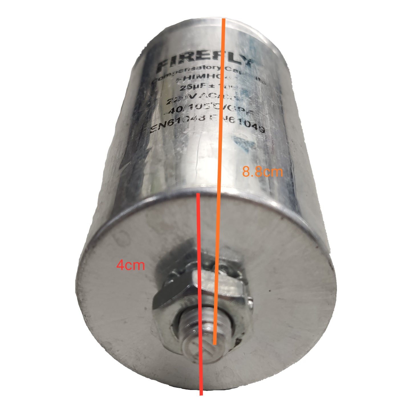 Metallic cylindrical component with dimensions labeled on a white background