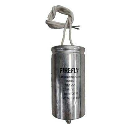 Metal capacitor with 'Firefly' branding on a white background