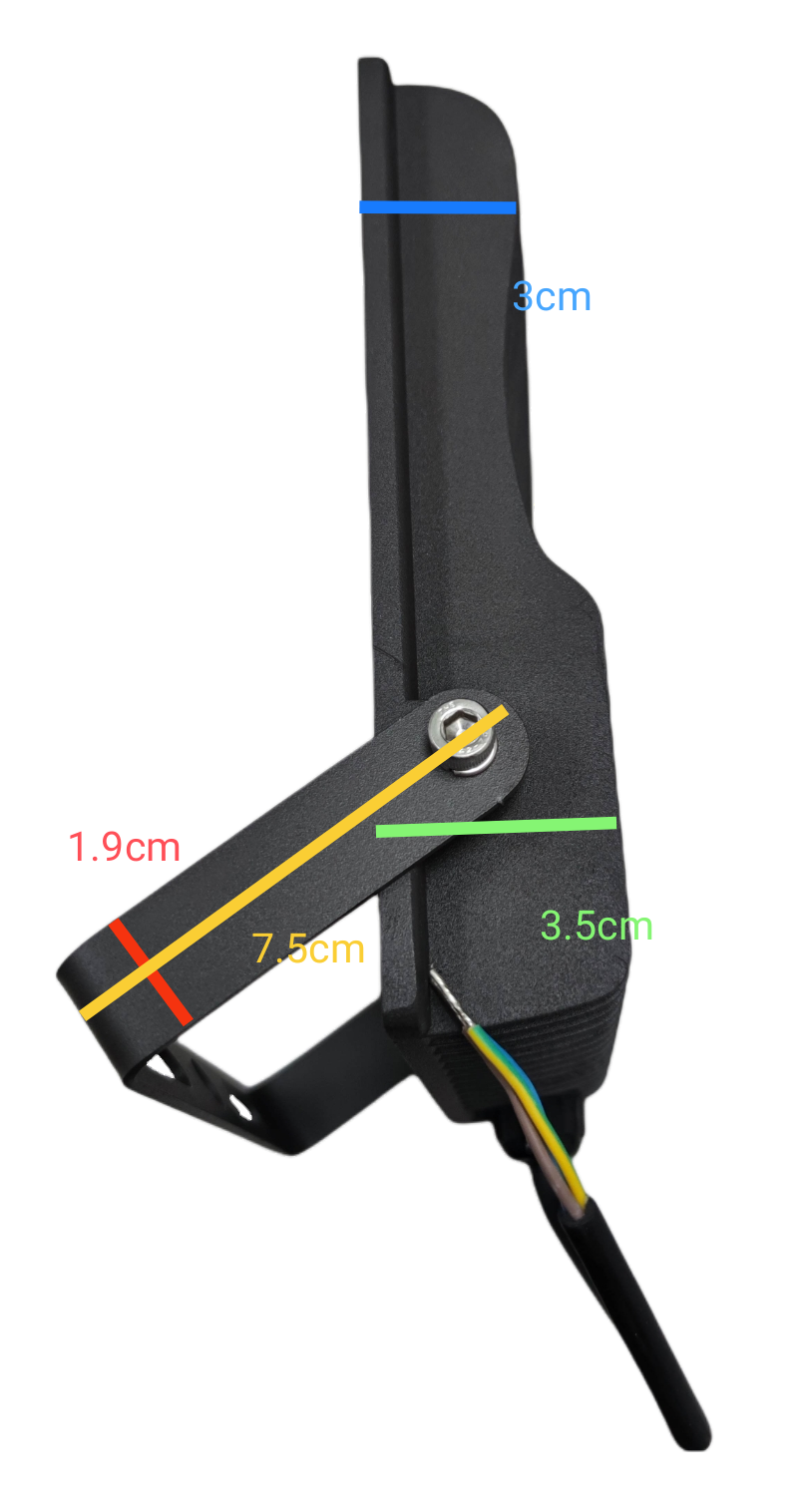 Side view of Electx Electrical Supply 50W 220V LED floodlight daylight with adjustable mounting bracket
