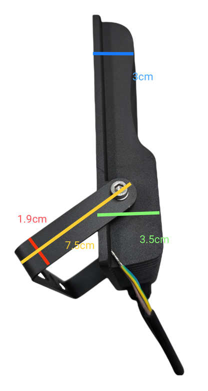 Side view of Electx Electrical Supply 50W 220V LED floodlight daylight with adjustable mounting bracket