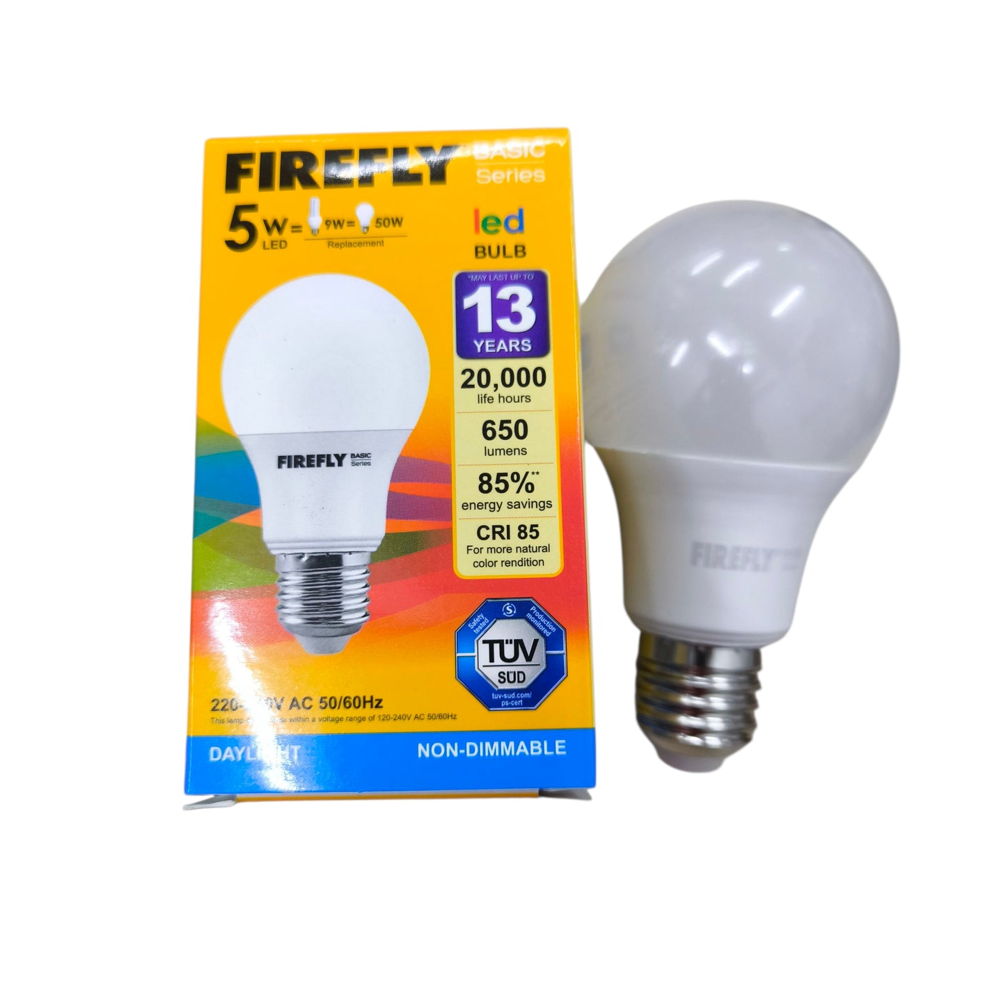 Firefly 5W LED bulb E27 daylight, energy-efficient with 20000 hours lifespan and 650 lumens brightness