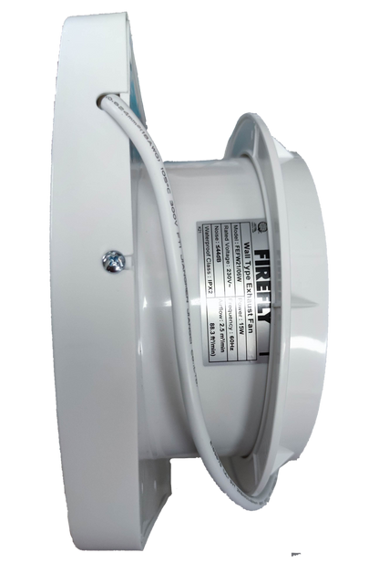 Electx Electrical Supply 6 inch exhaust fan 220V white side view with label and wiring