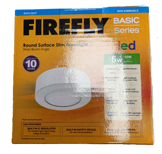 Firefly Basic Series round ceiling light box showing 6W LED Downlight Surface Type daylight non dimmable