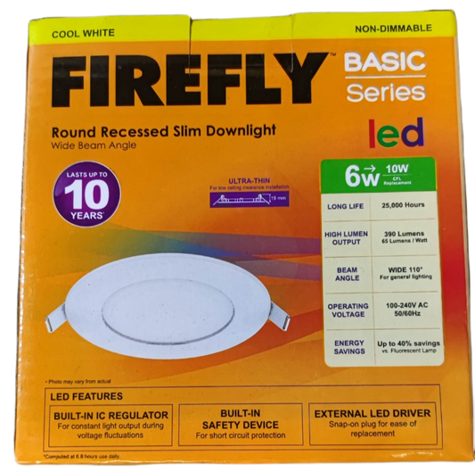 Firefly 6W LED round recessed downlight 120mm with wide beam angle and energy-saving features