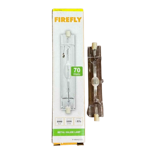 Firefly 70W metal halide lamp linear in packaging, ideal for bright lighting solutions