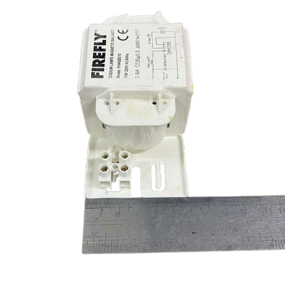 Firefly 70W sodium ballast 220V shown with measurement ruler for size reference and design details