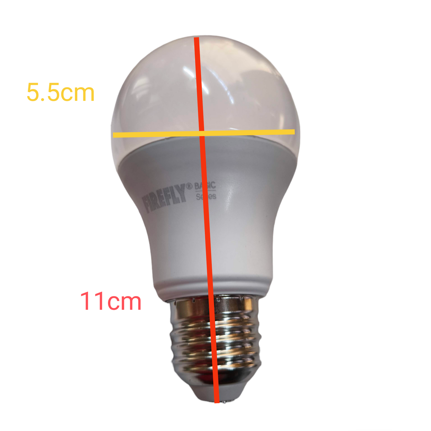 Firefly 8W tri color LED bulb with dimensions of 5.5cm width and 11cm height for versatile lighting