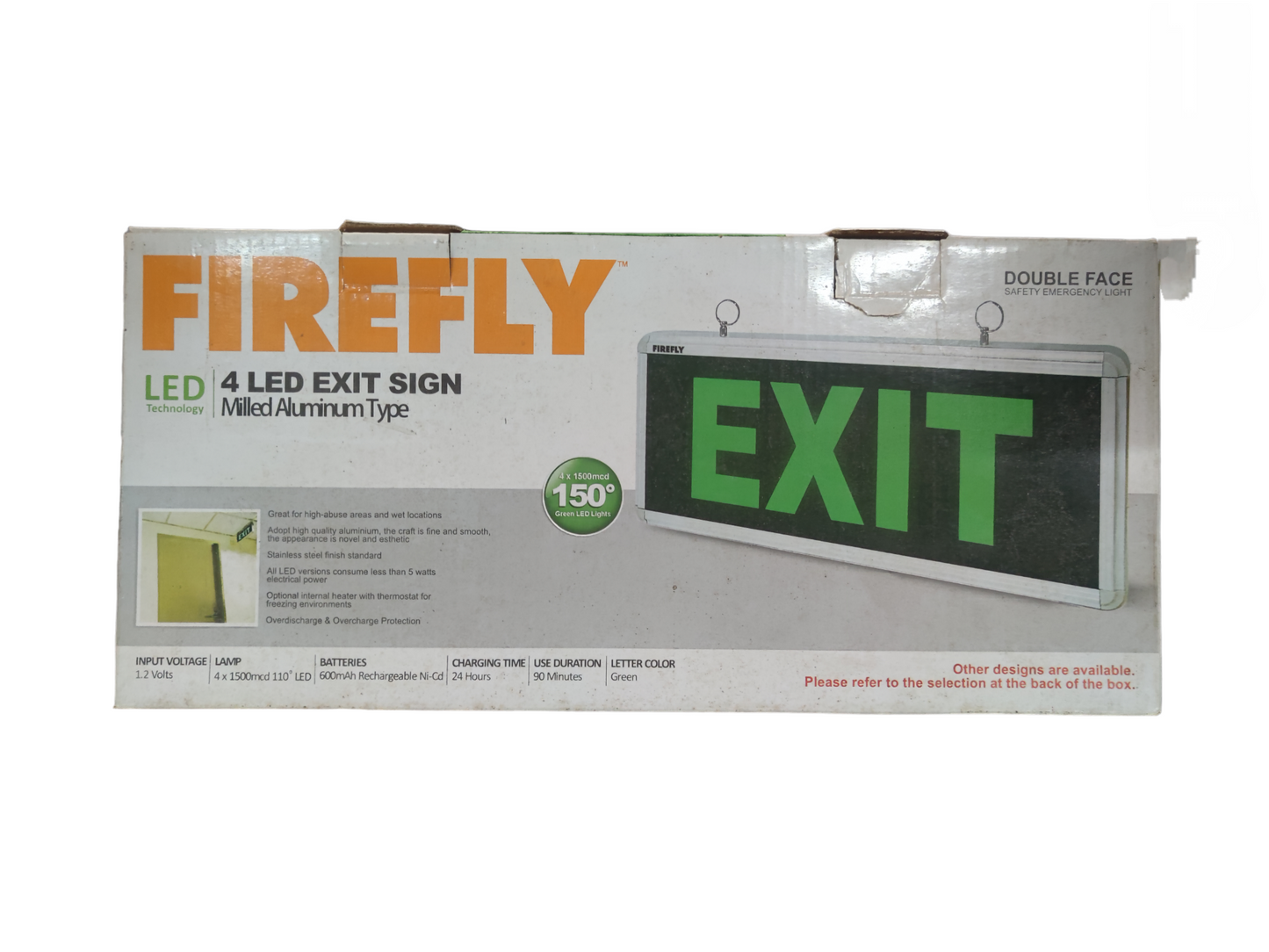 Firefly double face LED exit sign with green EXIT text for work and safety lighting