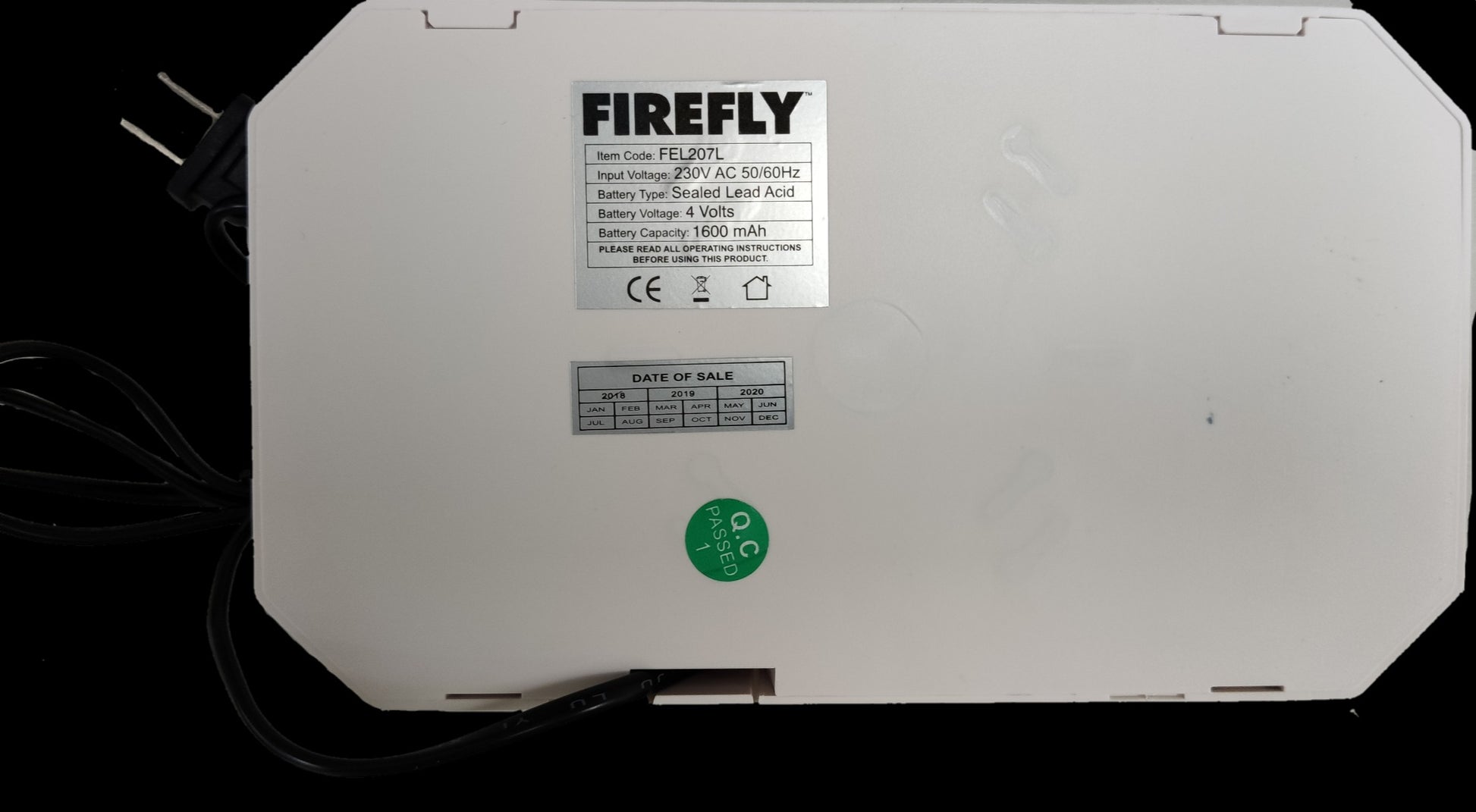 Firefly Emergency Light Mini Dual Optics with white casing and power cable for work and safety