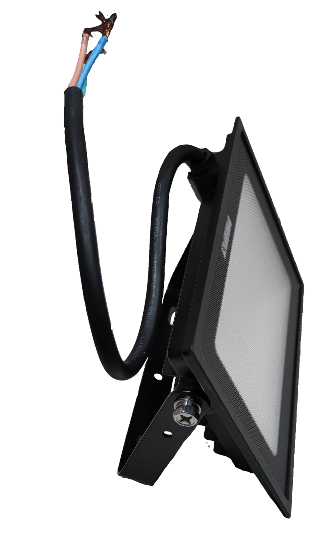 Firefly 30W LED floodlight slim black rectangular panel with mounting bracket and exposed power cable for outdoor lighting