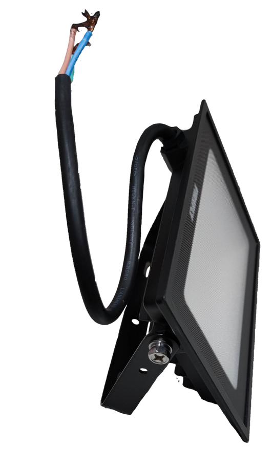 Firefly 30W LED floodlight slim black rectangular panel with mounting bracket and exposed power cable for outdoor lighting