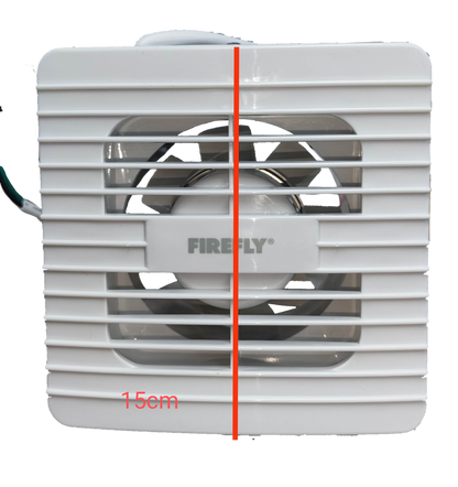White Firefly 4 inch exhaust fan 220V with square front grille and visible blades for bathroom ventilation