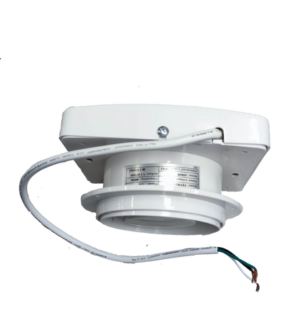 Firefly 4 inch exhaust fan 220V white ceiling mount inline extractor with exposed wiring and label