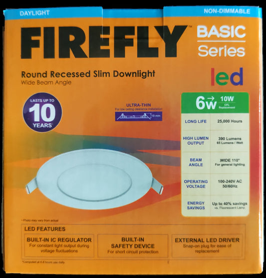 Firefly 6W LED round recessed downlight. Firefly Basic Series daylight slim round recessed ceiling light box