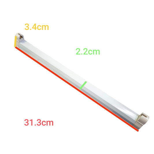 Firefly 8W T5 Fixture Only slim aluminum LED tube light with end caps and dimension markings