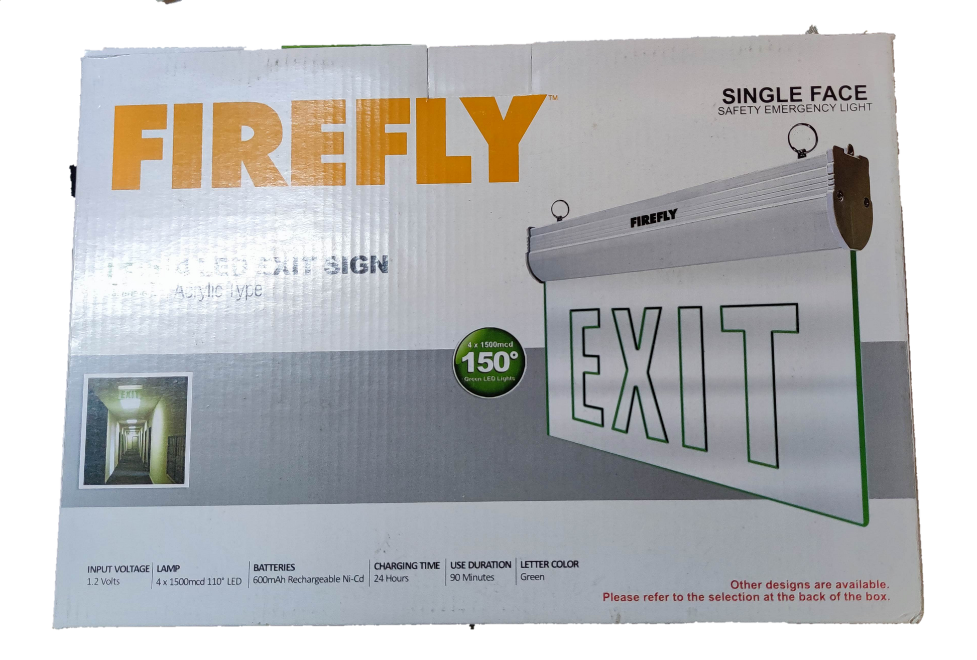 Firefly Acrylic LED Sign 220V single face green EXIT emergency light with acrylic panel packaging